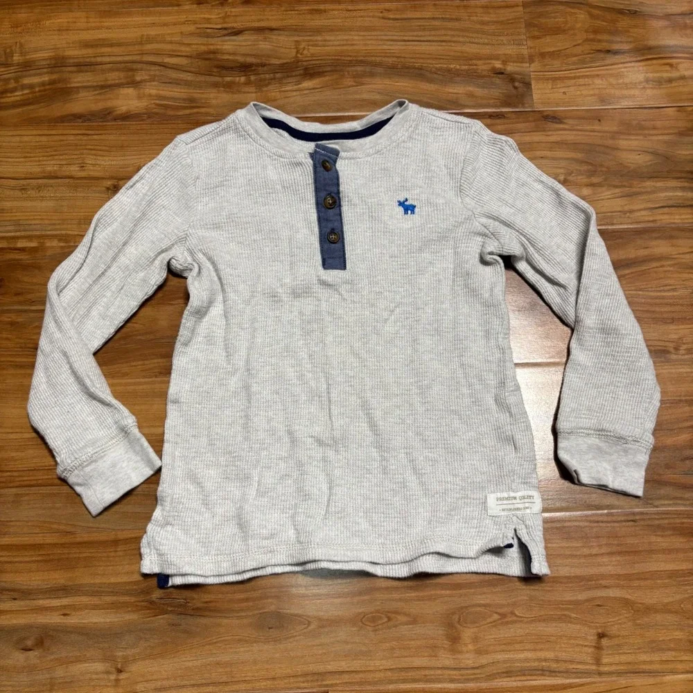 Carter's Henley Cream Shirt Long Sleeve‎ Thermal Top Moose Kids Size 6